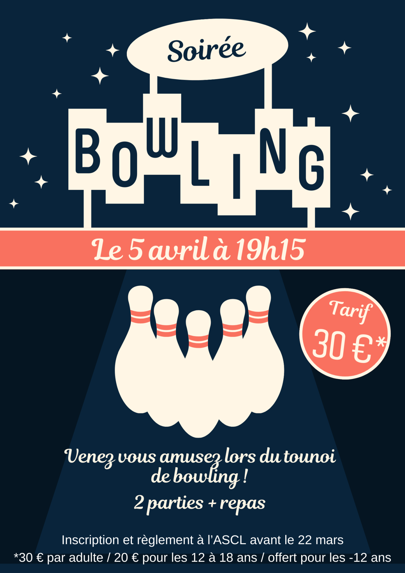 Affiche tournoi de bowling competition illustratif 2